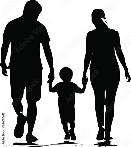 Silhouette of a family walking hand in hand portraying togetherness and unity
