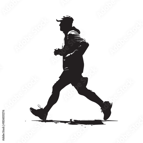 silhouette of a running oldman on white background