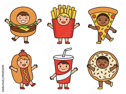 Cartoon Kids Dressed as Fast Food Characters.