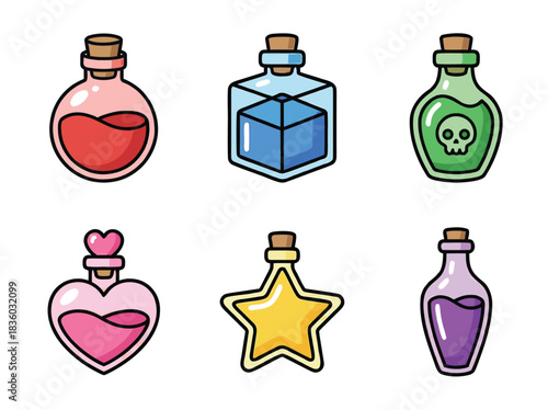 Cartoon Potions Set for Game Design.
