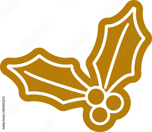 Festive White sugar icing gingerbread holly Icon.
Winter Christmas Holly Ginger Cookies flat vector Illustration.
Gingerbread Edge Holly Leaf and Berries Clipart.
Transparent background.