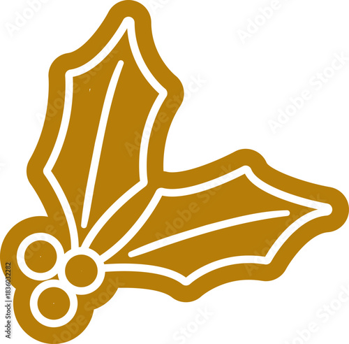 Festive White sugar icing gingerbread holly Icon.
Winter Christmas Holly Ginger Cookies flat vector Illustration.
Gingerbread Edge Holly Leaf and Berries Clipart.
Transparent background.