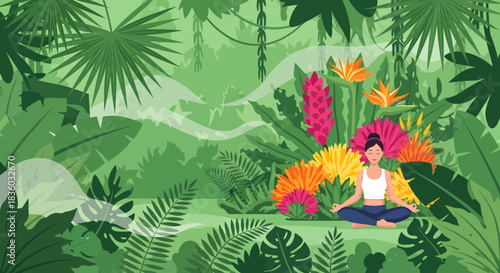 Tropical Serenity: A Meditative Escape Amidst Exotic Flora and Jungle Canopy