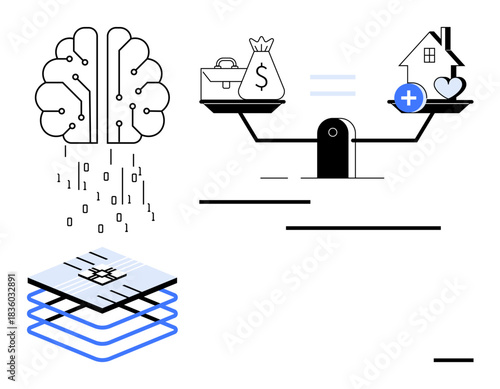 Artificial intelligence concept. Artificial intelligence linking data-driven decisions with financial investment and economic priorities. Artificial intelligence enhances decision-making in