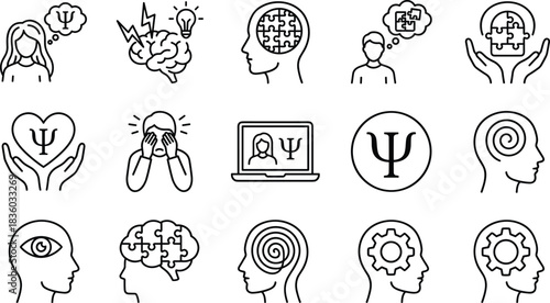 Data Science and Business Analytics Icon Set, Machine Learning, Data Visualization, Strategic Planning, Financial Analysis, Cloud Computing, and Predictive Analysis Symbols