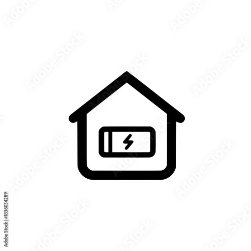 Home icon with internal battery symbol representing renewable energy storage for smart living systems