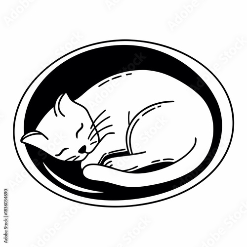 Sleeping cat in oval frame