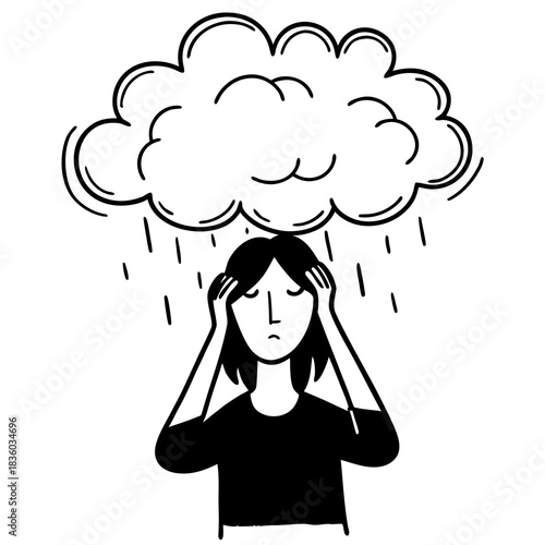 Woman under a raining cloud