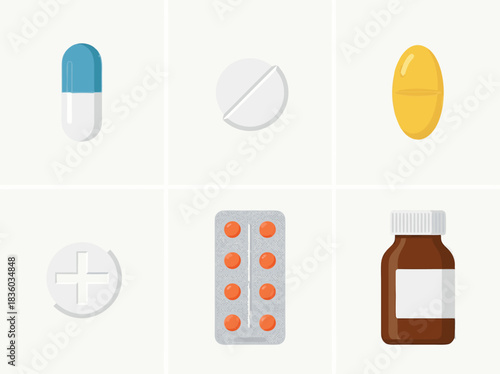 Pharmaceutical medication and treatment vector illustration.