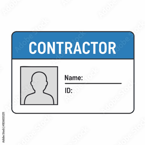 Contractor badge mockup displays name and id fields with designated photo space, contractor badge, essential for security and identification.