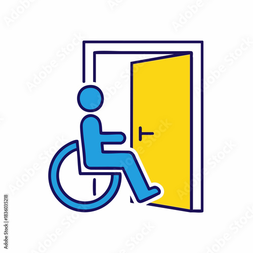Wheelchair access door showing accessibility and support for people with disabilities in public spaces. Wheelchair access door indicates inclusive design,