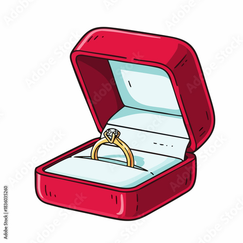 Ring box presents golden engagement ring with sparkling diamond inside. Ring box shows luxury, a symbol of commitment, and promises for future. Ring box occasion for special celebrations.