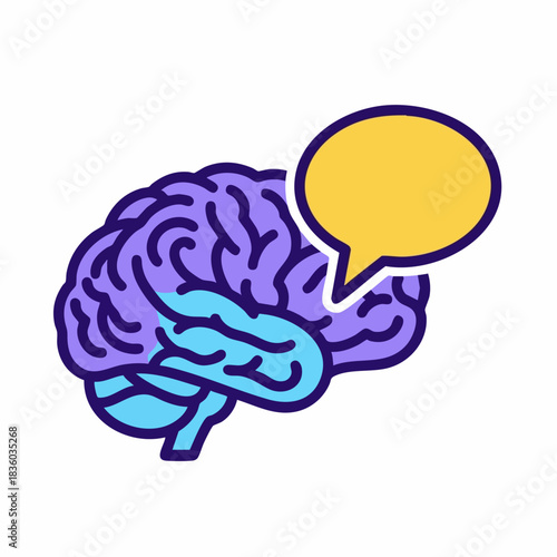Human brain with speech bubble illustrating intelligence, memory, and cognitive processes. Human brain represents knowledge, thought, and communication skills.