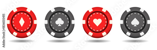 Gambling casino chips vector set featuring colorful chip designs, clean details, and modern minimal symbols for gaming, betting, entertainment, and digital creative projects.