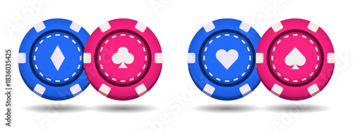 Gambling casino chips vector set featuring colorful chip designs, clean details, and modern minimal symbols for gaming, betting, entertainment, and digital creative projects.
