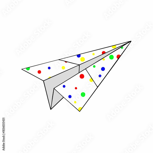 Paper airplane design with fun confetti pattern is perfect for celebrating carefree moments. Paper airplane presents a cheerful and colorful style, expressing joy and imagination,