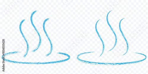 Wind icon set. Christmas swirly vector ornaments drawn in pastel wax on chalkboard like by children. Winter blue elements. Cute doodle style with charcoal squiggle, perfect for school and kindergarten