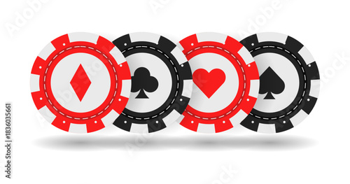 Gambling casino chips vector set featuring colorful chip designs, clean details, and modern minimal symbols for gaming, betting, entertainment, and digital creative projects.