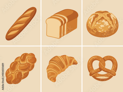 Variety of freshly baked bread products.