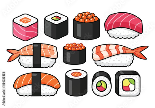 Assortment of Sushi Rolls and Nigiri Illustration.