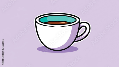 A simple cartoon illustration of a white coffee cup filled with dark coffee.