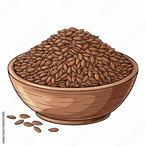 Flax seed brimming in wooden bowl on white background, showcasing natural texture. Flax seed presents healthy organic grains for cooking, baking and dietary needs.