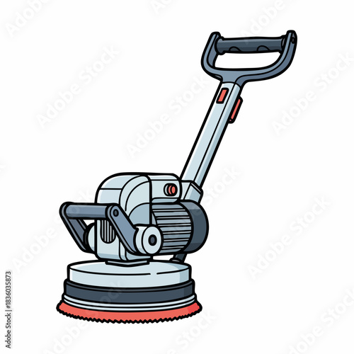 Cartoon floor cleaner isolated against white. Floor cleaner machinery, equipment for cleaning and sanitation, is shown for home and professional usage. Modern floor cleaner for housekeeping.