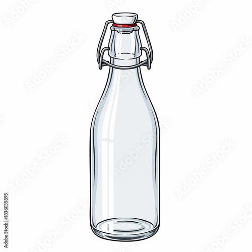 Clear swing top bottle with metal clasp, an empty bottle. This glass bottle's simple design complements its classic metal clasp. An empty bottle provides a versatile element for product mockups.