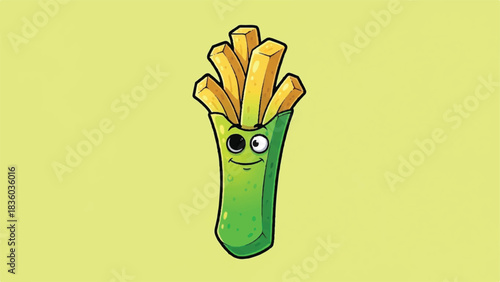 Cute Cartoon French Fries Character with Happy Face.