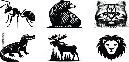 Animal Silhouettes: A curated collection of bold animal silhouettes, showcasing the elegance of nature's diverse fauna, designed to enhance various creative projects.