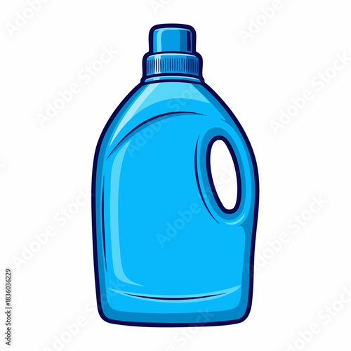 Blue detergent bottle for laundry needs on white background. Blue detergent is essential for washing clothes, keeping items clean and fresh smelling. Use blue detergent for marketing laundry services.