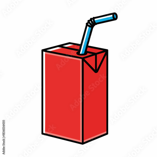 Red juice box with straw, a convenient and refreshing drink. Enjoying red juice box on white background. Red juice box offers sweet flavor, ideal for kids' lunchboxes and picnic outings.