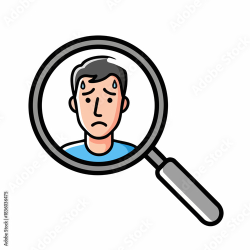 Anxiety in zoom magnified under a magnifying glass, representing stress and overwhelm. Anxiety on display shows pressure and the weight of expectation. Illustrating anxiety in zoom or performance.