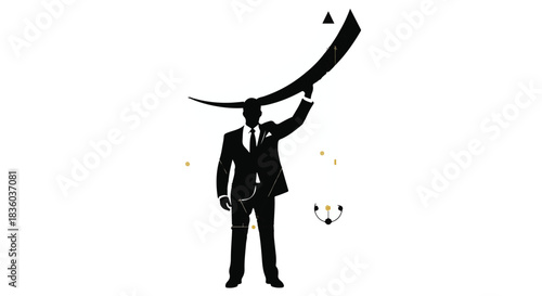 Silhouette of a determined businessman holding a large abstract shape representing success and ambition