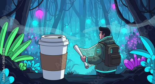 Brewed Awakening: A Coffee and Cartography Adventure in a Luminous Forest