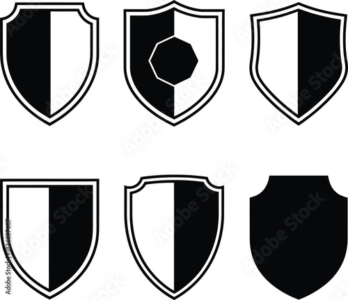Shield icons collection: protection, security, safety, defense sign isolated on white background, illustration