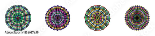 Abstract kaleidoscope images with colorful radial symmetry designs