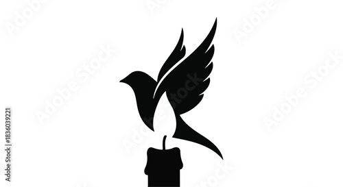 Silhouette of a dove emerging from a burning candle flame, symbolizing hope and new beginnings.