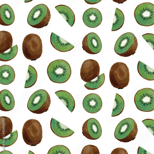 Watercolor and print-style kiwi fruit illustration
