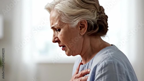 Wallpaper Mural Elderly Woman Experiencing Respiratory Distress, Showing Signs of Anxiety and Physical Strain Torontodigital.ca