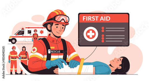 Paramedic renders assistance, providing urgent medical care at an accident scene