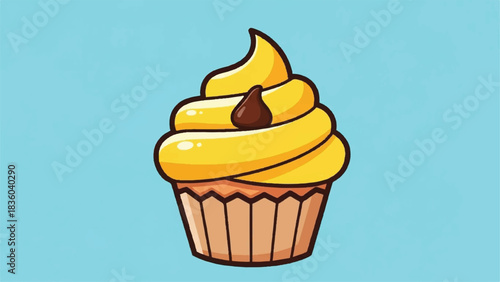 Delicious Yellow Cupcake with Chocolate Chip Topping.