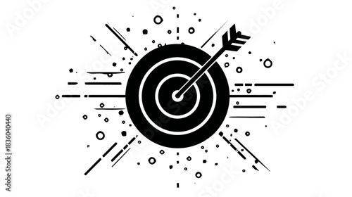 Abstract target with arrow hitting bullseye. Concept of business success, goal achievement, accurate strategy, and focus.