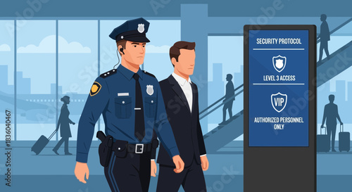 Airport security personnel ensuring safety and access control for travelers