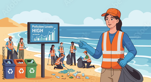 Dedicated volunteers collaborate to combat beach pollution issues, promoting sustainability