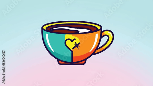 Colorful Coffee Cup with Heart Design.