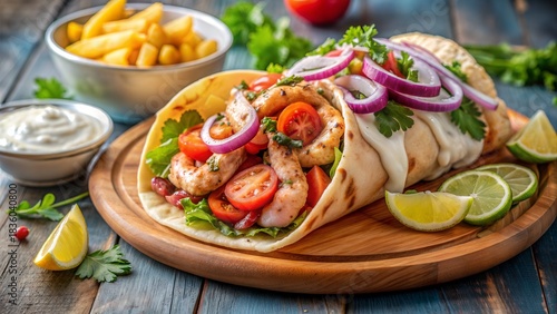 Grilled Shrimp Wrap with Fresh Vegetables and Sauce