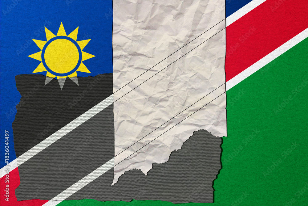 Naklejka premium A stylized image features the national flag of Namibia crafted from textured paper, creating a visually striking and symbolic representation of the country.