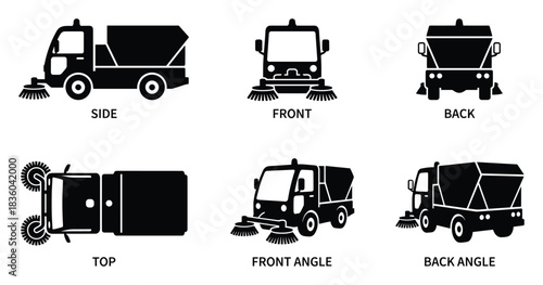 Street Sweeper Vector Illustration in Multiple Angles and Perspectives.