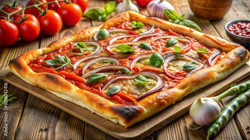 Homemade Square Vegetable Pizza with Fresh Ingredients